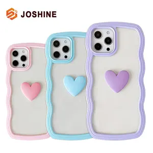 Niñas a prueba de golpes amor corazón marco ondulado suave TPU mujeres lindo claro 3D funda de teléfono femenina para Iphone 15 14 13 12 Pro Max