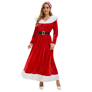 Abito Lungo Natalizio Rosso a Maniche Lunghe in Velluto con Set Cappello <span class=keywords><strong>da</strong></span> Babbo <span class=keywords><strong>Natale</strong></span>, Costume <span class=keywords><strong>da</strong></span> Adulto per Cosplay di Babbo <span class=keywords><strong>Natale</strong></span>, <span class=keywords><strong>Vestito</strong></span> Natalizio <span class=keywords><strong>da</strong></span> <span class=keywords><strong>Donna</strong></span> - Product Image 1