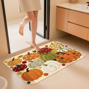 Tapis de bain Yi Yang Pumpkin en terre de diatomée, antidérapant, absorbant l'eau, pour salle de bain, entrée, décoration d'automne - Product Image 3
