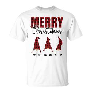 Camiseta a cuadros con diseño de gnomos de Navidad, camisa blanca unisex para adultos - Product Image 1