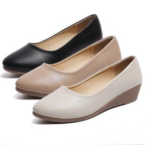 Mocasines de punta estrecha de Color sólido para mujer, zapatos de tacón de mamá medio para mujer, zapatos de <span class=keywords><strong>cuña</strong></span> de moda del Sudeste Asiático para mujer - Product Image 1