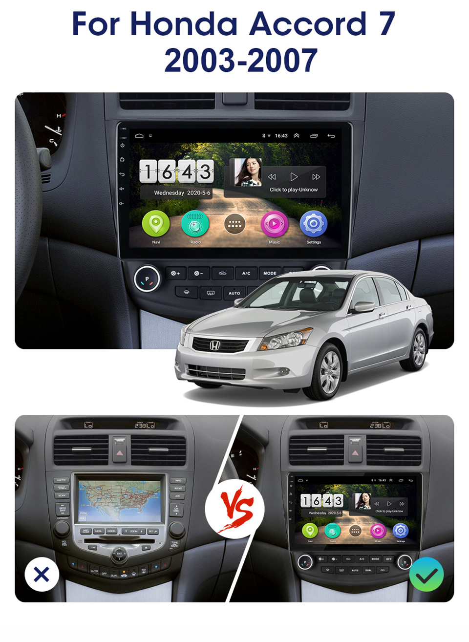 Android Car Video Touch Screen Navigation 10 Inch Multimedia BT Auto Radio For Honda Accord 7 Generation 2003-2007