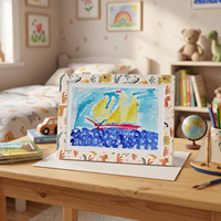 Cadre en bois à charnières A4 conforme aux normes CPSIA, FSC et CARB Phase 2 pour enfants, boîte de rangement pour œuvres d'art avec tapis interchangeable