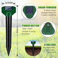 Piquets répulsifs solaires à ultrasons pour les rongeurs, les campagnols, les serpents - Écologiques, pour jardin et pelouse, étanches IP65