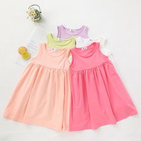 Robes d'Été pour Bébé Fille, Robe Smockée sans Manches Coton Couleur Unie Coupe A-line