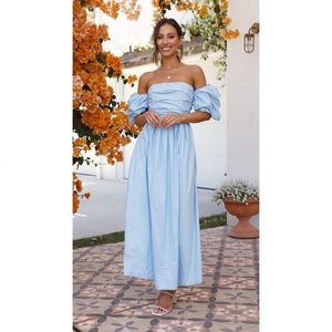 Vestido de Princesa Asimétrico de Encaje Ecológico para Primavera y Otoño, Color Azul Cielo, Estilo Mini con Hombros Descubiertos - Product Image 3