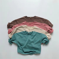 Estilo coreano Unisex niños Casual ropa básica sudaderas Color sólido francés Terry niños pequeños niños niñas pulóver Top