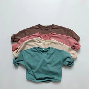 Style coréen unisexe enfants décontracté basique vêtements sweats couleur unie français éponge enfant en bas âge enfants garçons filles pull haut - Product Image 1