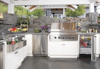 Armoire de cuisine modulaire moderne en aluminium ignifuge et écologique Kino, avec structure en acier inoxydable 304 pour usage extérieur et jardin, vente en gros