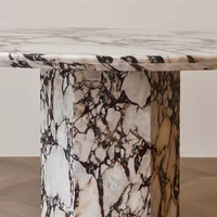 Table à Dîner Ronde de Luxe en Marbre Artificiel Calacatta Viola, Style Nordique, pour Salle à Manger, Restaurant et Appartement