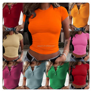 <span class=keywords><strong>Camiseta</strong></span> Corta de Algodón Acordonado de Moda de Alta Calidad, <span class=keywords><strong>Camiseta</strong></span> Corta Informal de Verano para Mujer, Estampada, Elástica, para Mujer - Product Image 4