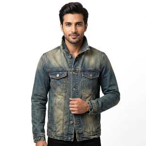 Less MOQ Trendy Jean <b>Jackets</b> Blue Black <b>Crop</b> Fall Distressed <b>Jacket</b> <b>Denim</b> Coat Plus Size Jean <b>Jackets</b> for men - Product Image 1