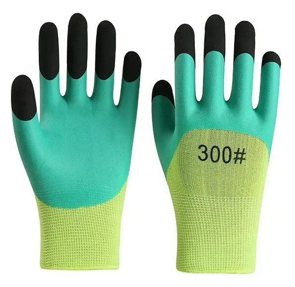 Guantes de seguridad de látex de espuma de goma sumergidos en los dedos reforzados antideslizantes duraderos transpirables para la construcción