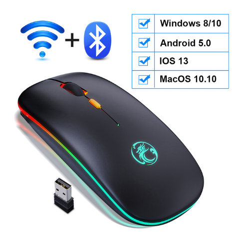 RGB Wireless Mouse Computer Mouse Silent Ergonomic Rechargeable BT Mice with LED Optical Backlit USB Mice for PC Laptop