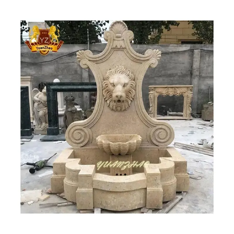होम गार्डन यार्ड पत्थर उत्पादों के हाथ नक्काशी प्राकृतिक संगमरमर पत्थर की दीवार के साथ पानी के फव्वारे शेर सिर मूर्तिकला