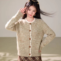 Großhandel Herbst Rundhals-Strickjacke mit Knöpfen, Loser Pullover, Einfaches Lässiges Allrounder-Oberteil