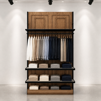 Portant à vêtements en MDF grain chêne avec cadre métallique noir, barre de suspension, 3 étagères blanches et tiroir inférieur – Vente en gros