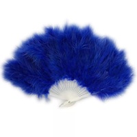 Éventail pliant bleu en plumes de dinde moelleuses pour femme, accessoire de costume, spectacle, thé, fête, danse, mariage, décoration de vacances