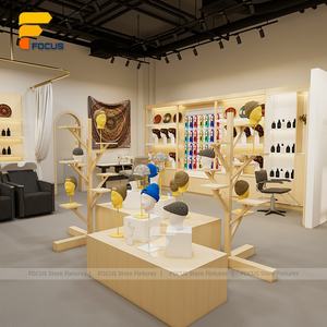 Présentoir de présentation de perruques de salon de beauté au détail armoire murale en bois personnalisée luminaires de magasin de produits capillaires - Product Image 3