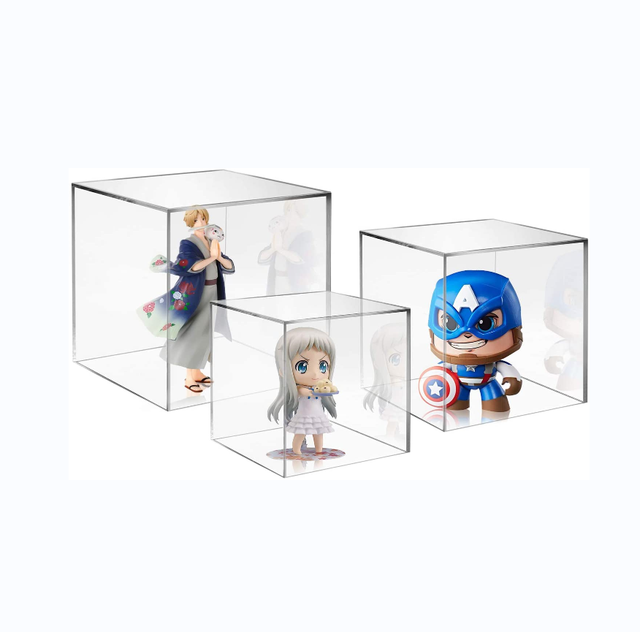 Glam Acrylic Display Box 3pc Clear Cube Riser 3x3x3&4x4x4&5x5x5 Inches 5 Sided Museum Display Box Case for Collectibles