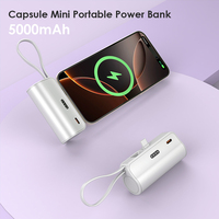 Cargador Portátil Compacto Mini Power Bank de 5000mAh con Diseño de Cápsula, Pantalla LED Digital y Ligero