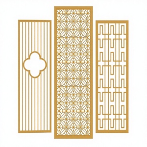 Paravent décoratif mobile en métal de luxe, design personnalisé LL69, en acier inoxydable plaqué or, translucide, fait main - Product Image 1