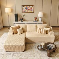 Canapé d'angle en velours côtelé en forme de L, sans structure, avec fauteuil inclinable, garni d'éponge, pour petits espaces domestiques, à faible coût d'expédition