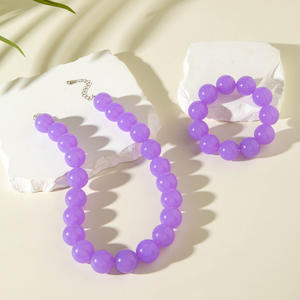 女性用ファッションジュエリーセット防水声明マルチネオンビーズチョーカーネックレスとブレスレットセット - Product Image 4