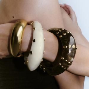 Kaimei 2026 perhiasan modis gelang akrilik Chunky wanita besar gelang Resin emas Chubby segitiga Punk Hip Hop - Product Image 3