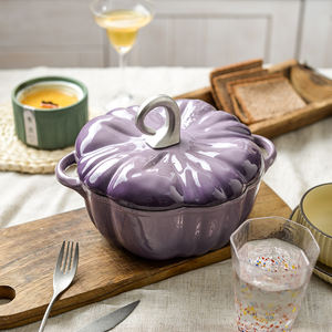 Four hollandais <span class=keywords><strong>en</strong></span> <span class=keywords><strong>fonte</strong></span> <span class=keywords><strong>en</strong></span> forme de citrouille de qualité supérieure Fourniture B2B Casserole émaillée ODM OEM pour marmite à ragoût d'Halloween - Product Image 4