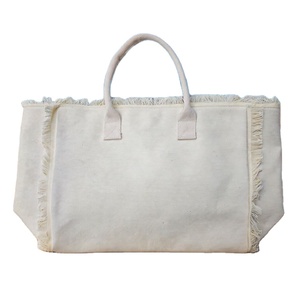 Sac fourre-tout en toile personnalisé style bohème, à franges, ethnique, bords bruts, pour la plage, les vacances, les festivals, les stations balnéaires et les voyages rustiques - Product Image 1