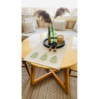 Buldan Suzane Chemin de table brodé vert printanier en gaze de coton rustique et romantique pour la maison, l'hôtel et Noël