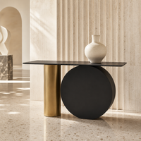 Console moderne de luxe en acier avec plateau en pierre frittée/marbre pour entrée, couloir, salon