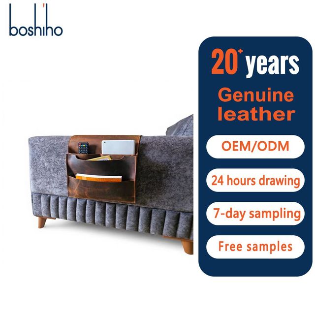 Boshiho Vintage Genuine Leather Sofa Arm Caddy Multi Slots Remote Phone Storage Pouch for Living Room Hotel