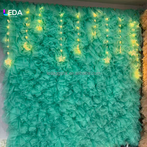 LEDA Green Ruffled Tulle <b>Backdrop</b> With Star Lights Wedding <b>Party</b> Decoration Curtain 10x10ft Romantic Stage Decor - Product Image 1