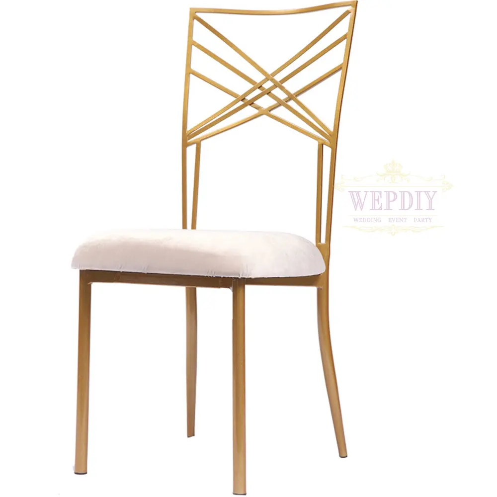 Large Inventory Wholesale Tiffany Luxury Gold Frame Metal Wedding Dining Event Party Chairs
