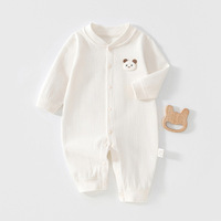 Combinaison pour bébé en coton 100% jacquard côtelé à manches longues avec fermeture à boutons sur le devant, applique ours mignon, combinaison pour bébé pour un usage quotidien