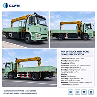 Camion électrique FAW New Energy avec grue montée sur camion, flèche télescopique de 8 tonnes, autonomie de 240 km pour le levage de charges de construction