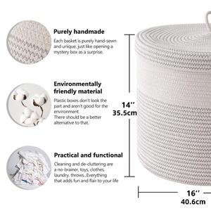 Panier à linge tressé en corde, grand format, moderne, écologique, personnalisable, avec couvercle et poignées, pour couvertures et jouets de bébé - Vente en gros - Product Image 2