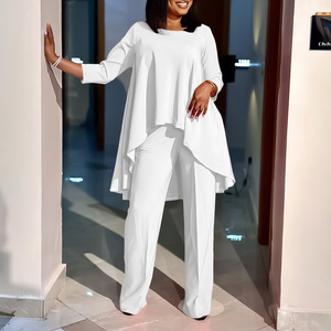 Conjunto <span class=keywords><strong>de</strong></span> traje <span class=keywords><strong>de</strong></span> pantalones <span class=keywords><strong>de</strong></span> pierna ancha <span class=keywords><strong>de</strong></span> manga larga liso elegante <span class=keywords><strong>para</strong></span> <span class=keywords><strong>mujer</strong></span>, botón informal, moda europea americana <span class=keywords><strong>para</strong></span> otoño <span class=keywords><strong>de</strong></span> talla grande - Product Image 3