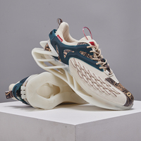 Chaussures de sport respirantes en maille tricotée pour hommes, à lacets, avec semelle creuse en TPU et amorti, pour la course et la mode urbaine, Beige Noir
