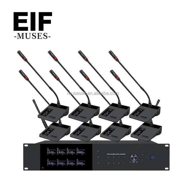 Professional 8-Channel Wireless XLR Condenser Goose-Neck Lavalier Headset Microphone System for Studio Recording Conference
