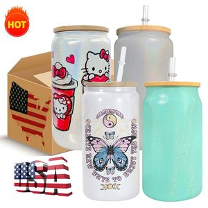 Bouteille en verre à paillettes arc-en-ciel (bleu, rose, blanc, argent, violet) de 15oz, 16oz, 20oz avec couvercles et pailles pour impression DIY - Product Image 2