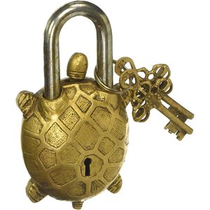 PARIJAT HANDICRAFT Two-<b>Keys</b> Brass Turtle Padlock Functional Garden <b>Lock</b> Beautiful 5.5 Inch 3x0.6x5.5 Inches - Product Image 3