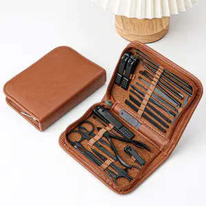 26 pezzi per Manicure e Pedicure Kit tagliaunghie in acciaio inox fresa forbici cuticole Nail tool Set con custodia da viaggio