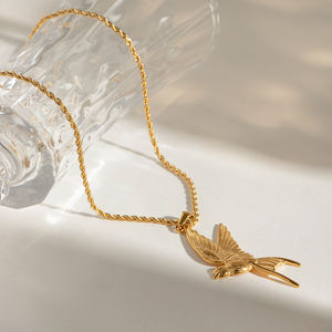 J & D 18K oro Acero inoxidable paz paloma colgante cadena trenzada collar 45 + 5cm - Product Image 4