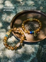 Bracelet en cristal naturel Dance Aura Dawn Light Morning Light, quartz rutilé jaune, cristaux tour jaunes, jade, bois d'agar - 8-10mm