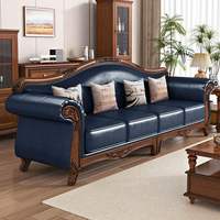 Canapé en cuir et bois massif de style rétro américain, revêtement en PU, cuir de vachette, style campagnard simple, meubles de salon résidentiels