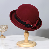 Elegante Sombrero Cloche para Mujer de Fieltro de Lana con Lazo Vintage, Pedrería/Perlas, para Invierno, Iglesia, Boda, Fiesta, Venta al por Mayor, ODM Disponible