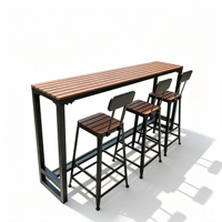 Outdoor-Hochbar-Tischset mit WPC-Holz-Kunststoff-Tischplatte und schwarzem Metallrahmen in Thekenhöhe für Terrasse, Garten, Balkon, Resort und Café